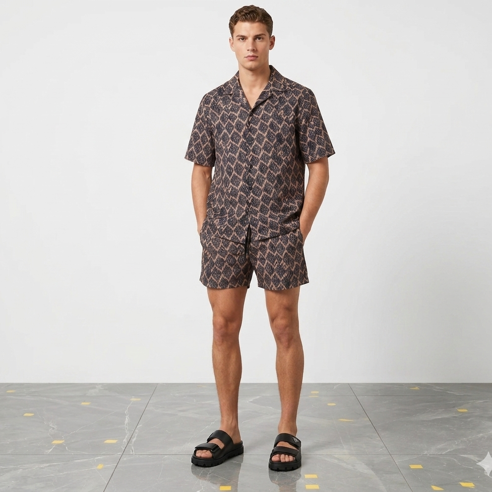 Completo Mare JF  Coordinato con Stampa Geometrica Ikat – Camicia e Costume