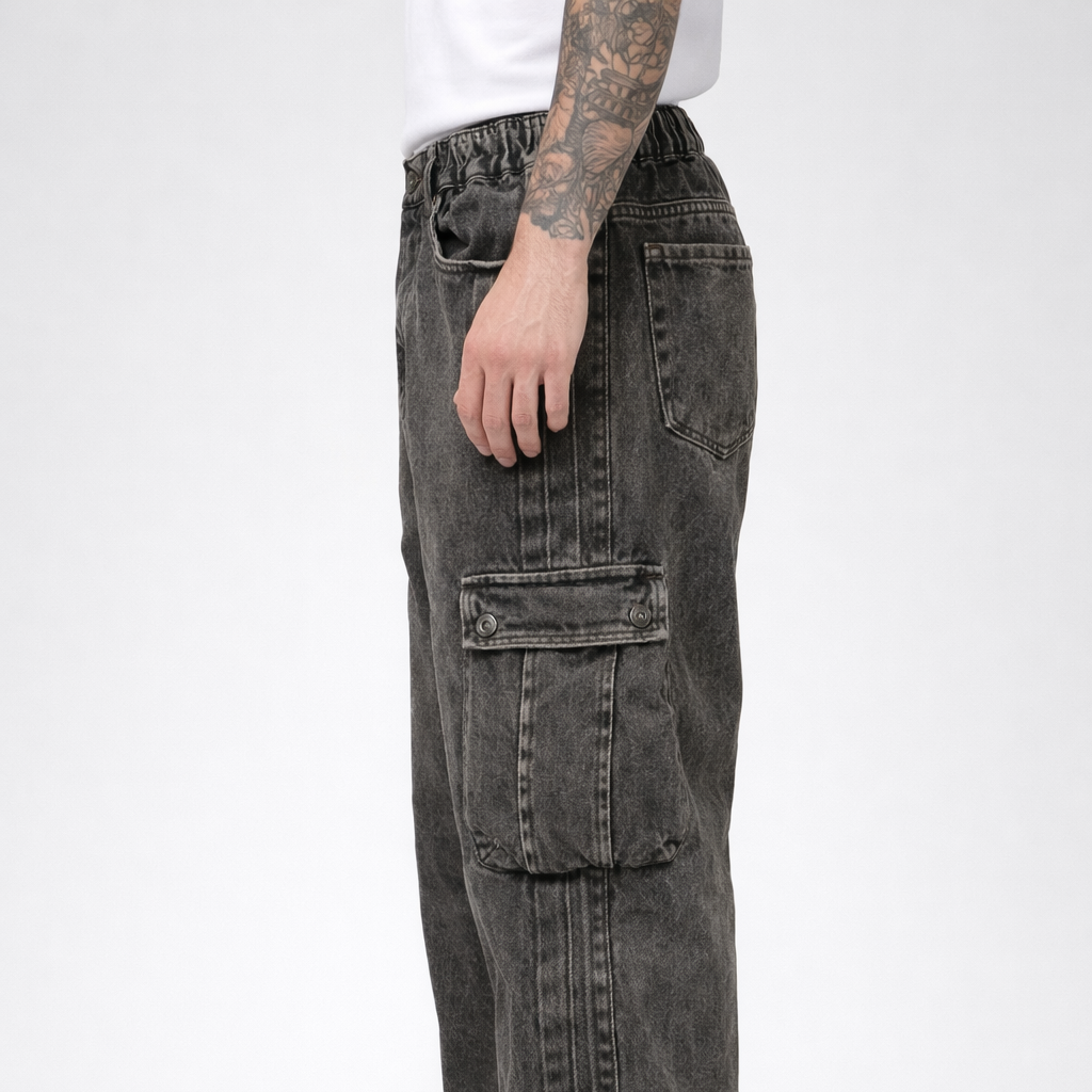 Completo STEEL SYST denim washed con Giubbino zip e cargo