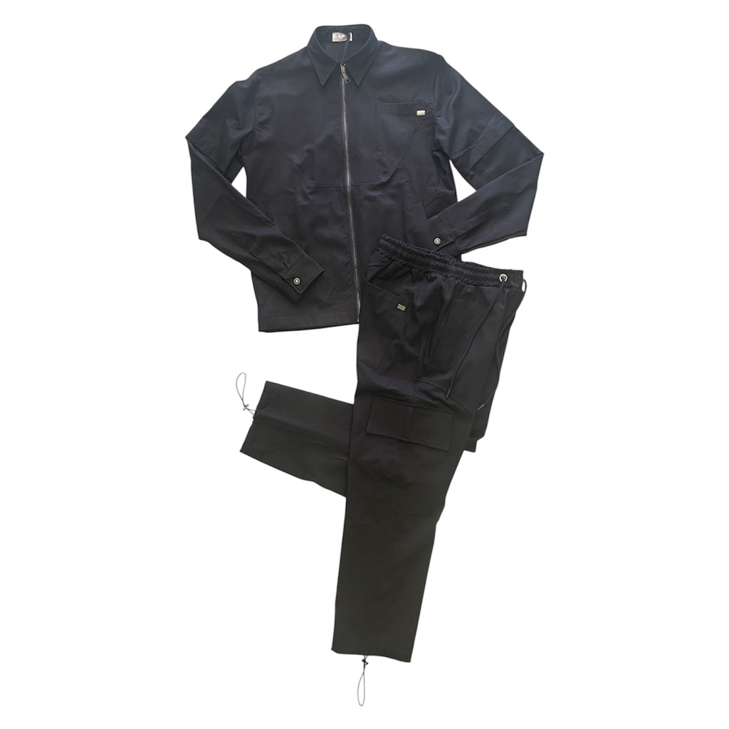 Coordinato  – Giacca Zip & Cargo Pants in Gabardine Tecnica - Nero