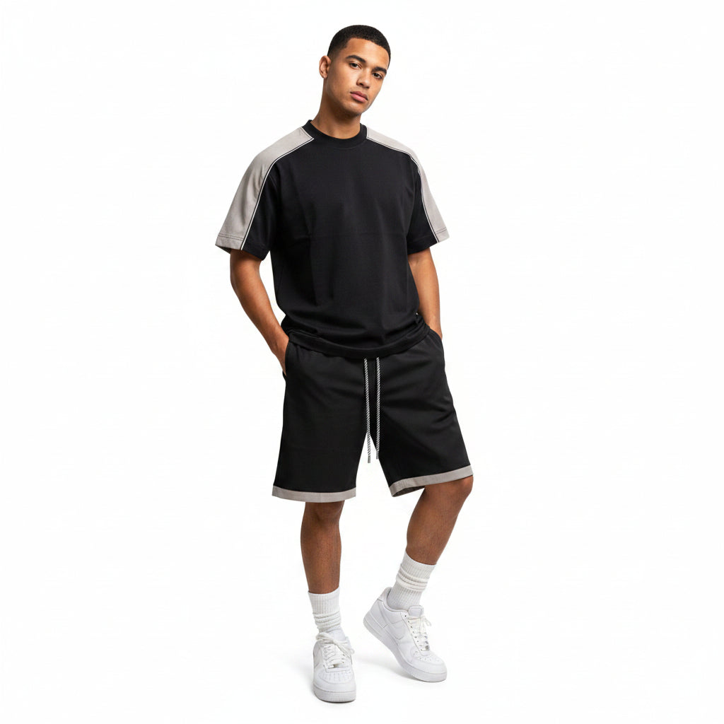 Completo – T-shirt & Bermuda Coordinati Nero-grigio