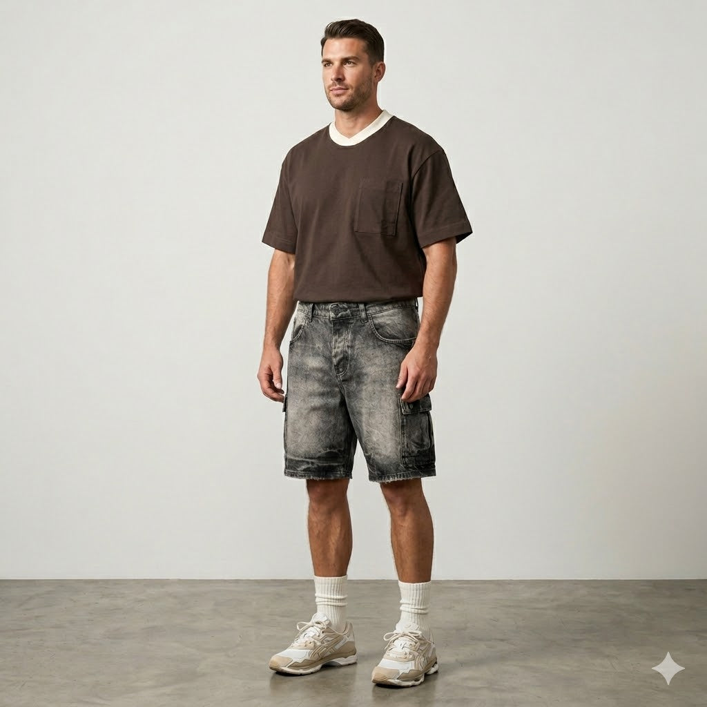 Bermuda Cargo in Denim Grigio Lavaggio Sabbiato