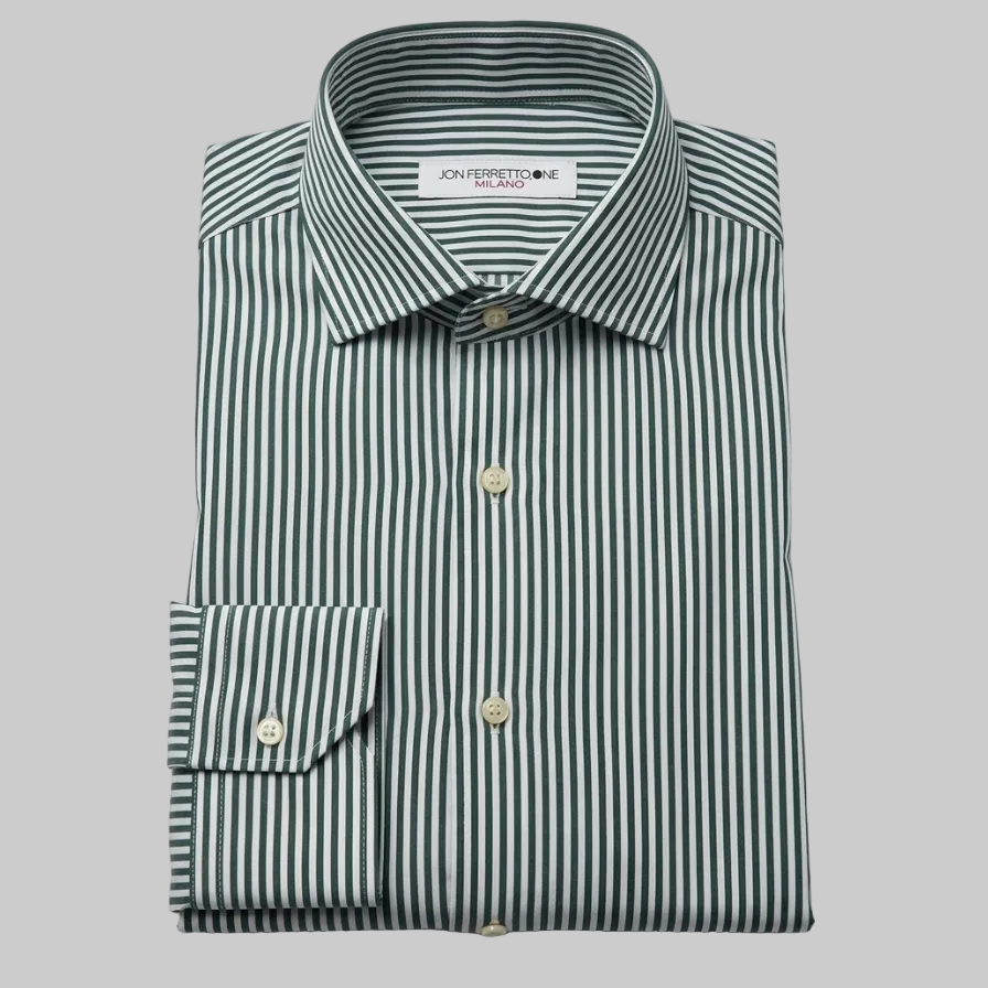 Camicia Sartoriale Jhon Ferretto  – Righe Sottili Verde e Bianche