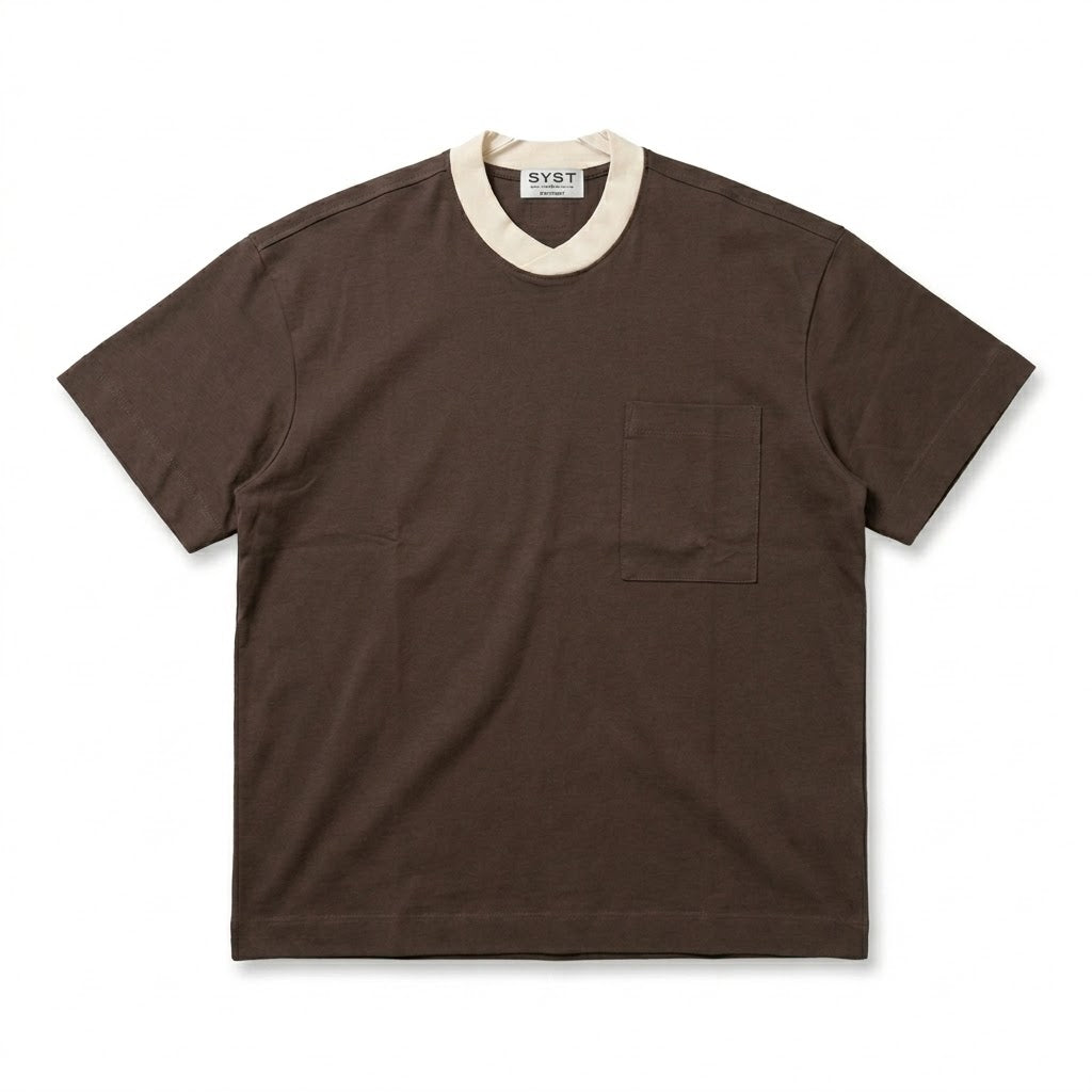T-Shirt SYST con Collo a Contrasto e Dettagli Premium