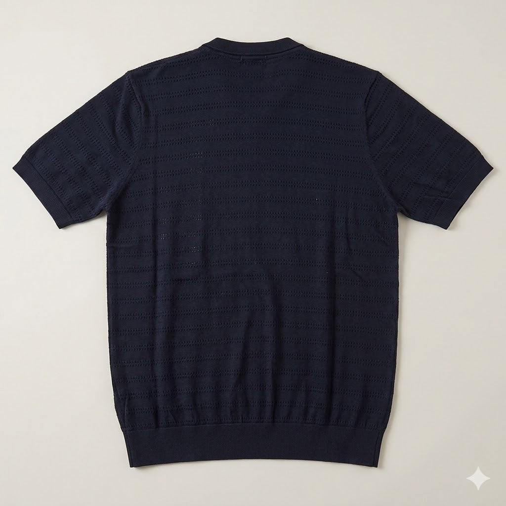 T-SHIRT SEINSE TRAFORATA IN FILO BLU