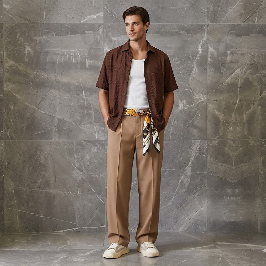 Camicia MILOSE Jon Ferretto Viscosa Fantasia MORO