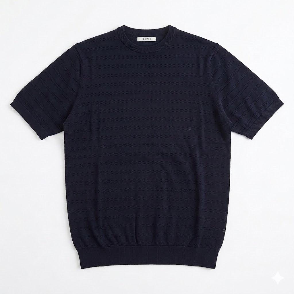 T-SHIRT SEINSE TRAFORATA IN FILO BLU