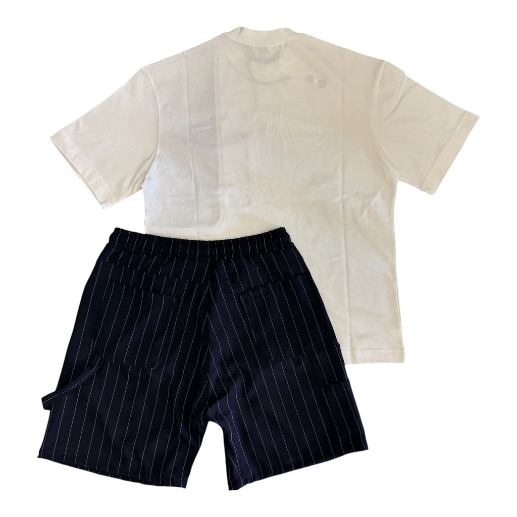 Completo T-shirt Multimaterica e Shorts Pinstripe
