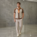 Polo in Maglia Bicolore Marrone e Crema con Zip