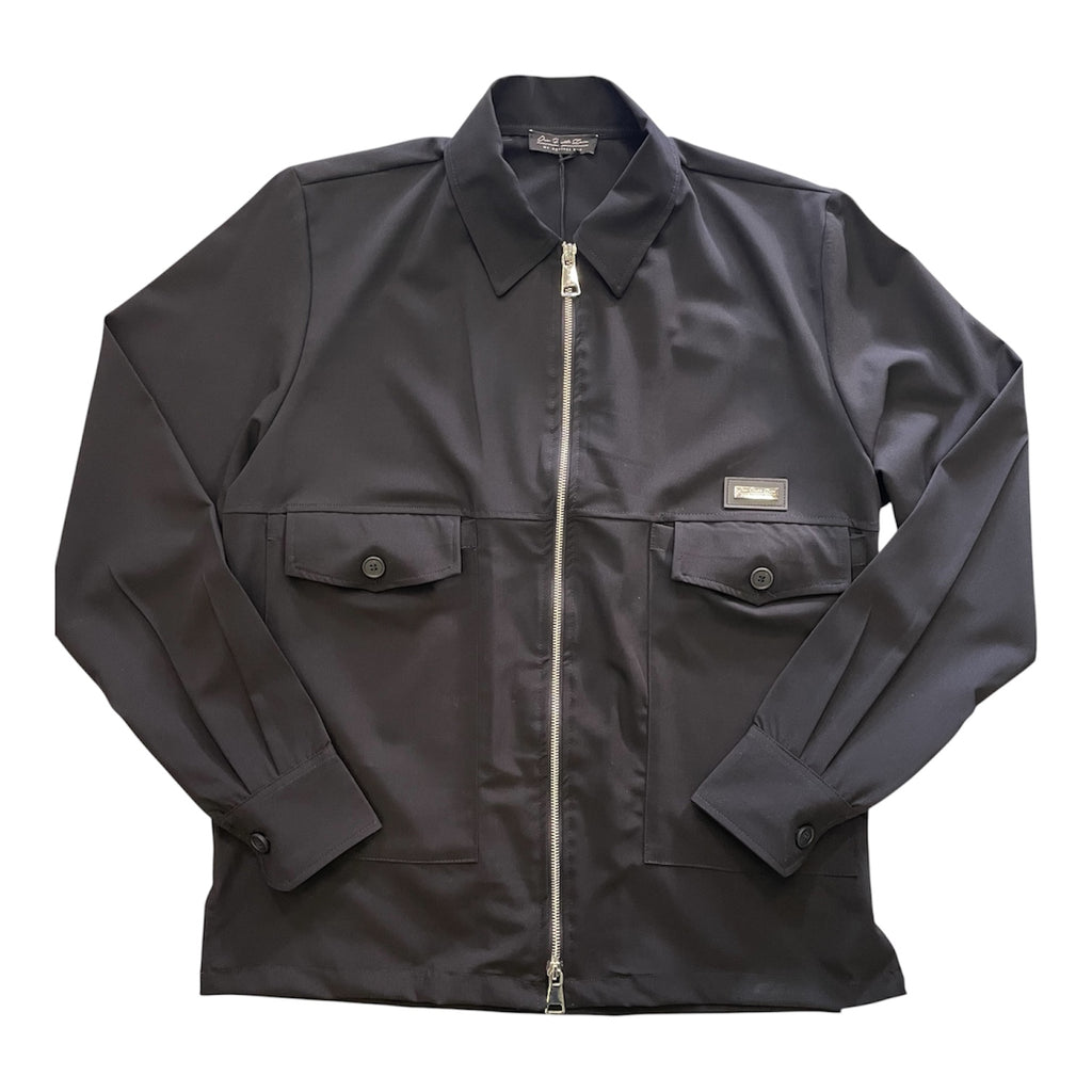 Giacca Overshirt Tecnica con Zip e Tasche - Nero