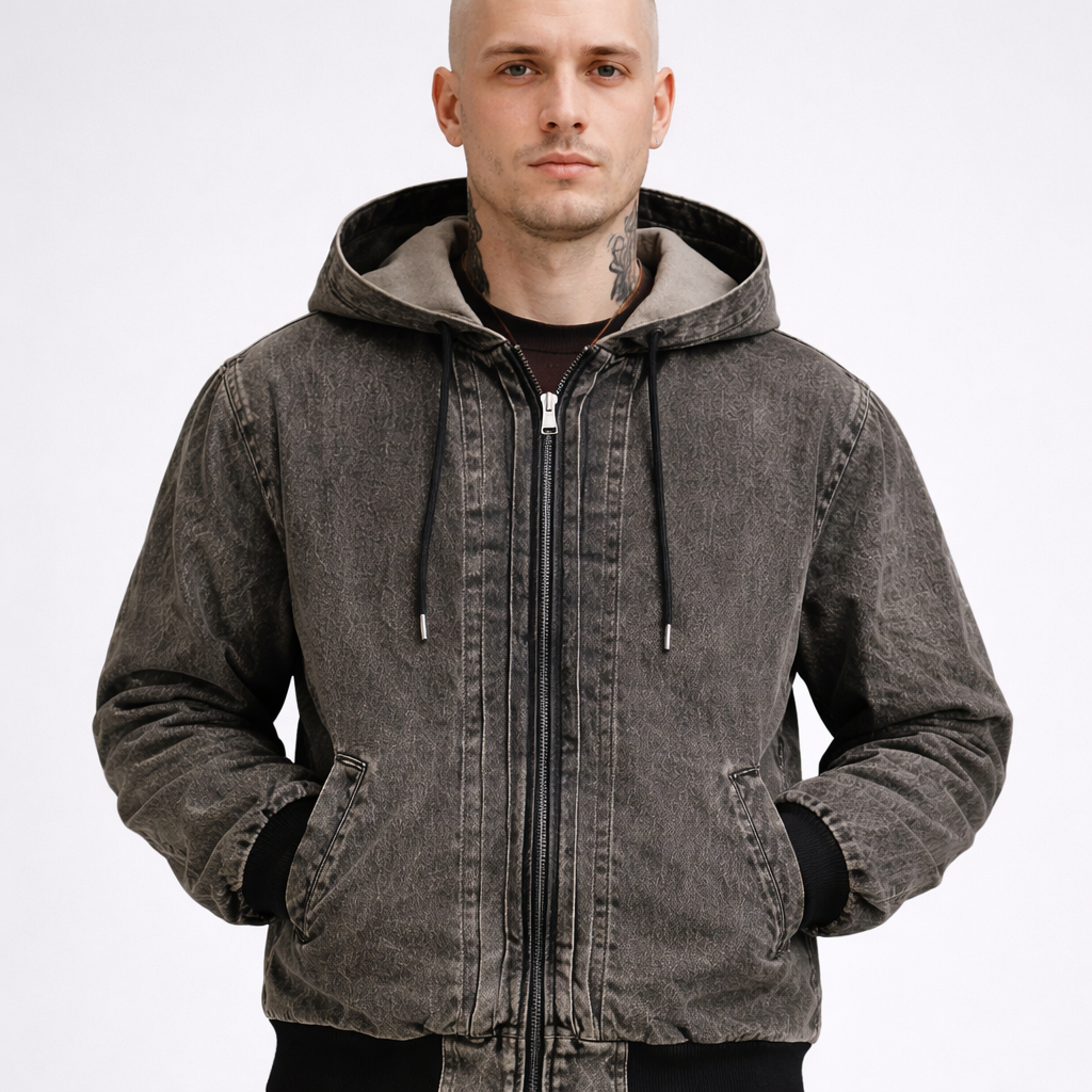 Completo STEEL SYST denim washed con Giubbino zip e cargo