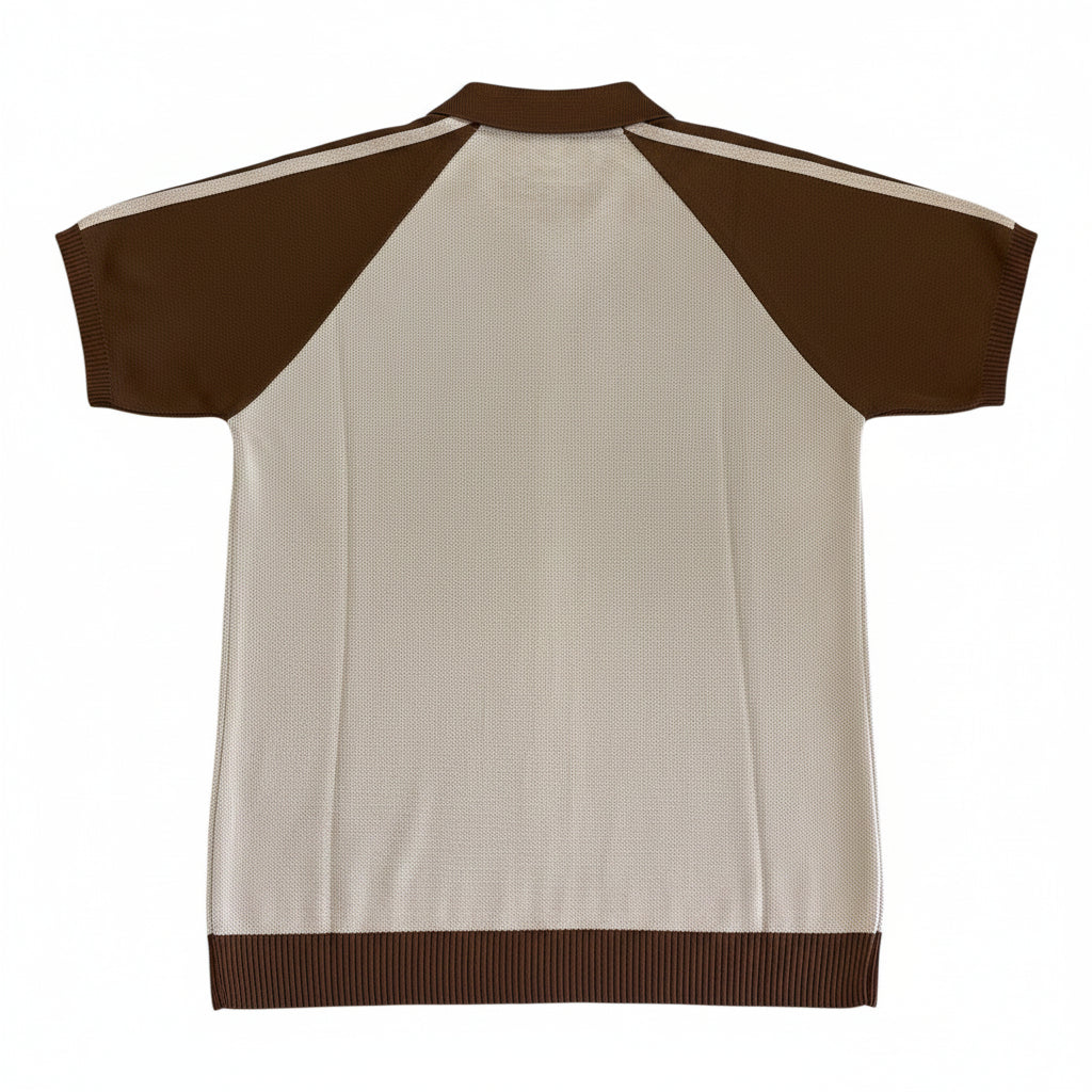Polo in Maglia Bicolore Marrone e Crema con Zip
