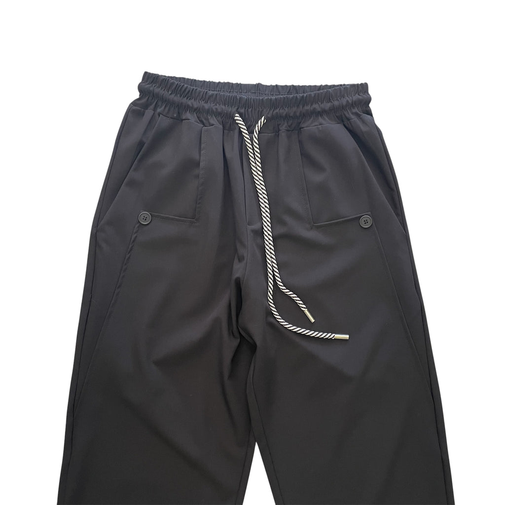Pantalone Wide-Leg Comfort Con Laccio Fondo Largo Nero