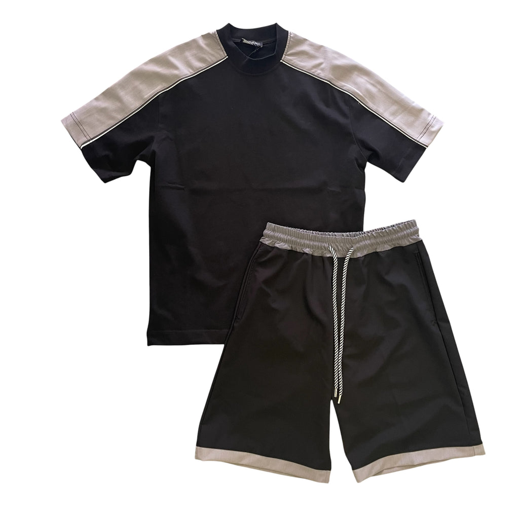 Completo – T-shirt & Bermuda Coordinati Nero-grigio