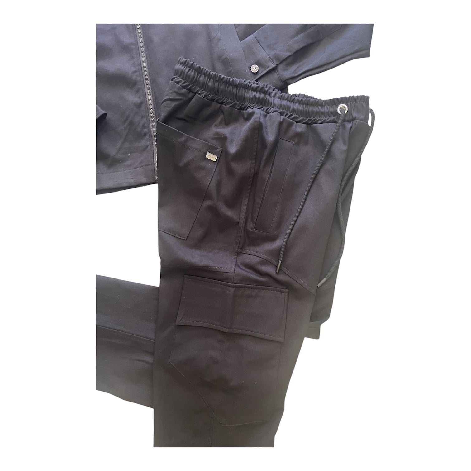 Coordinato  – Giacca Zip & Cargo Pants in Gabardine Tecnica - Nero