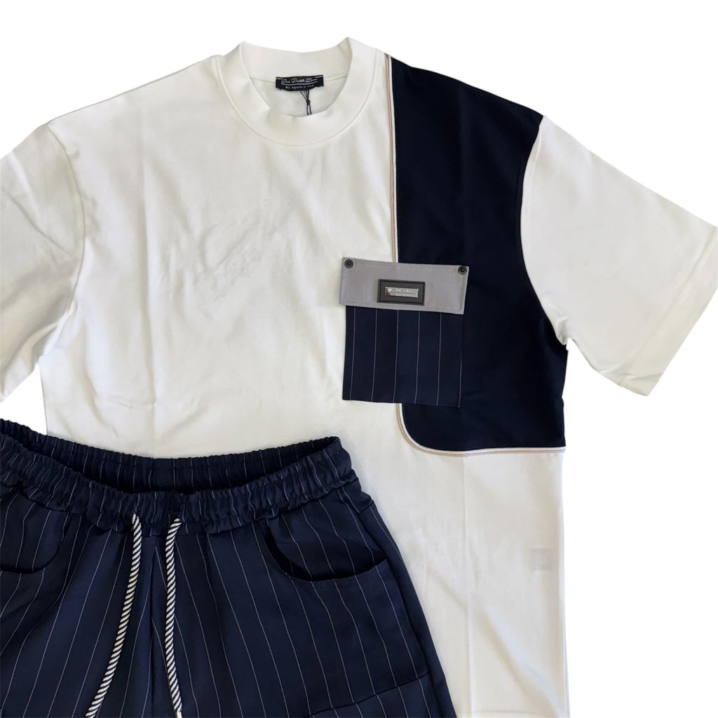 Completo T-shirt Multimaterica e Shorts Pinstripe