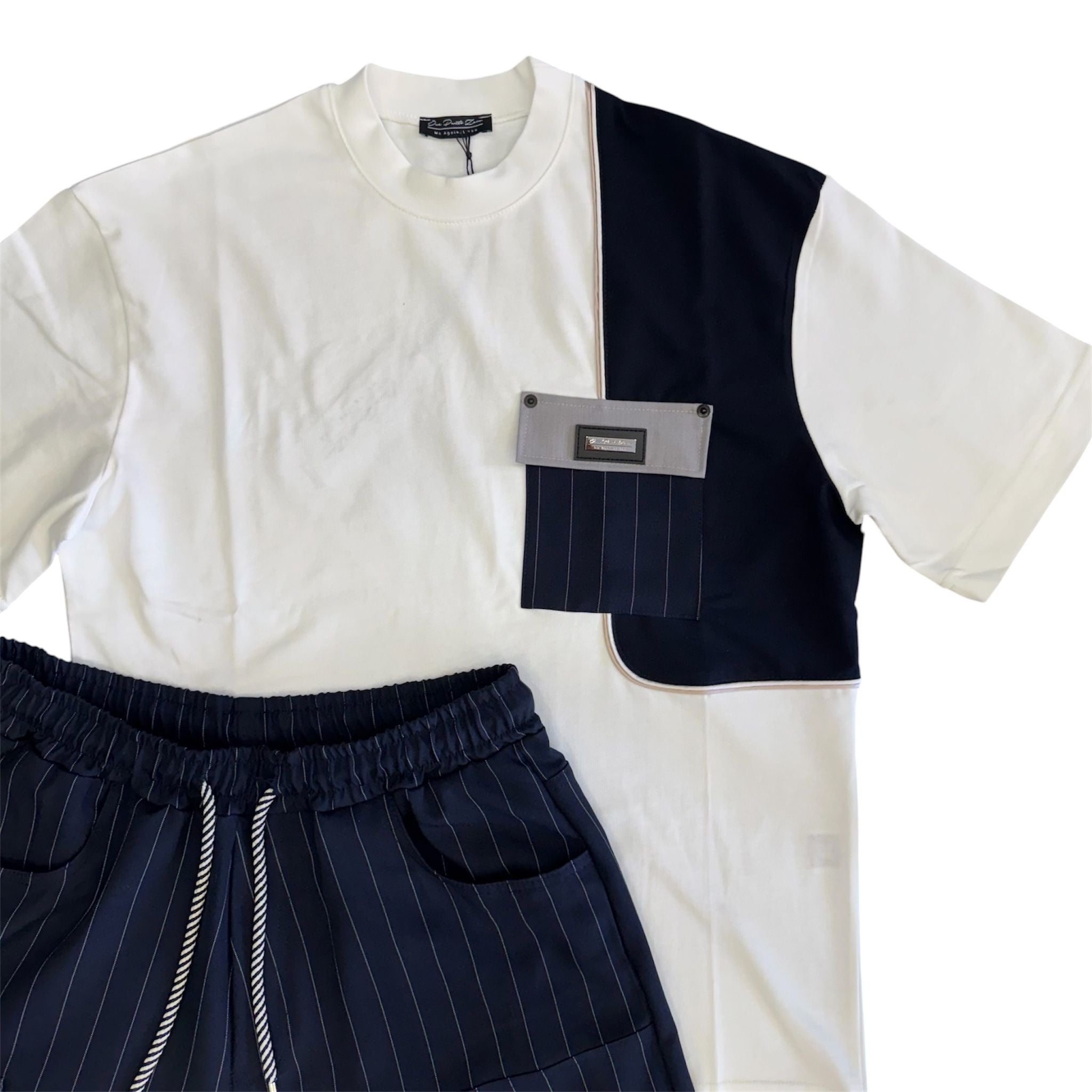 Completo T-shirt Multimaterica e Shorts Pinstripe