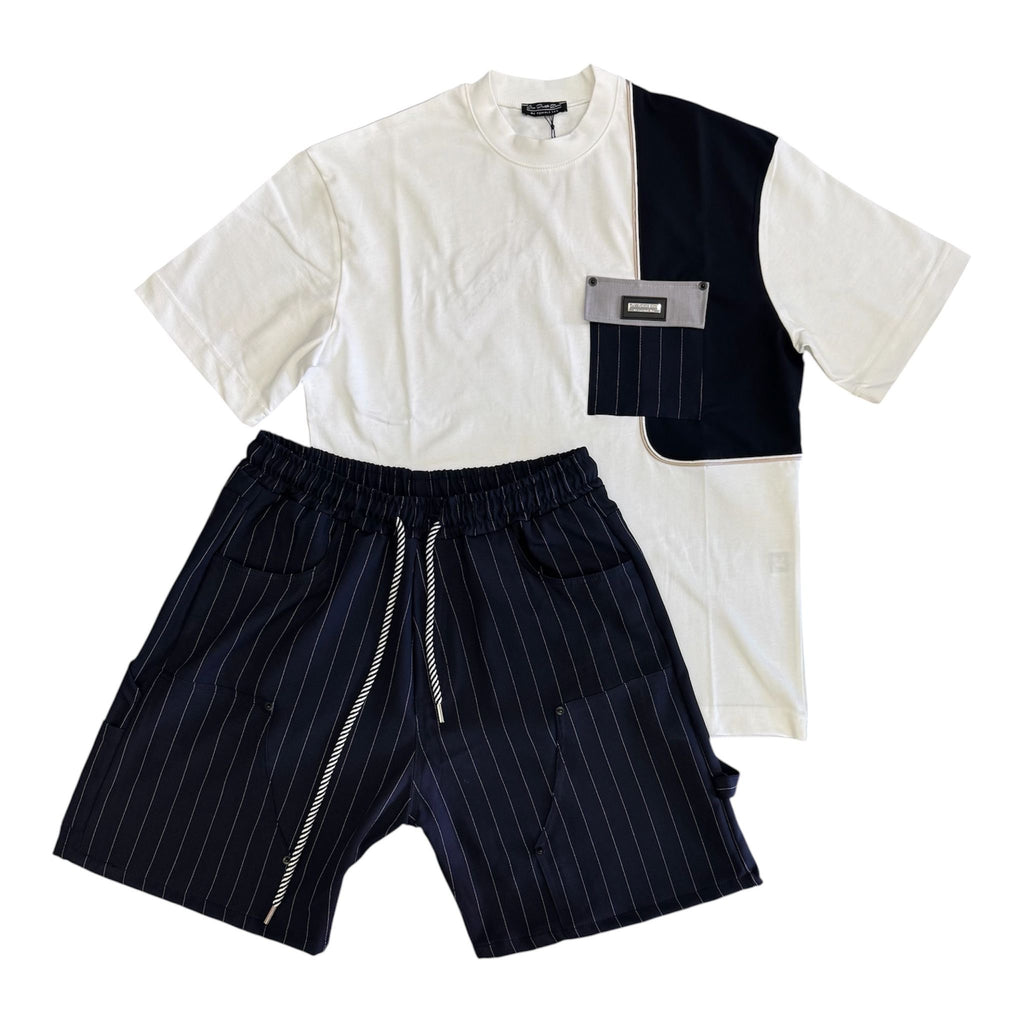 Completo T-shirt Multimaterica e Shorts Pinstripe