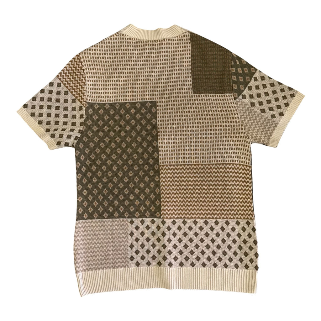 Cardigan in Maglia di Cotone a Maniche Corte con Design Patchwork Geometrico
