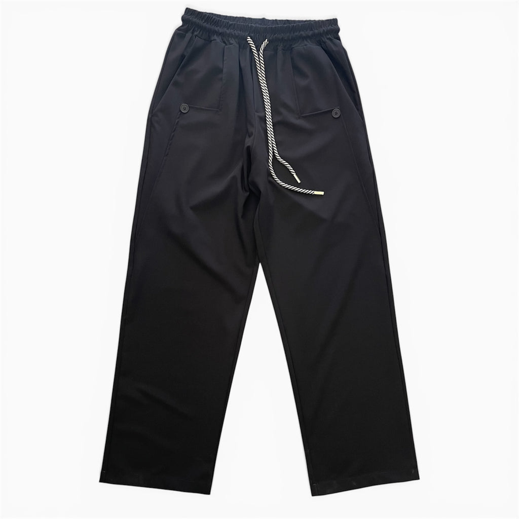 Pantalone Wide-Leg Comfort Con Laccio Fondo Largo Nero