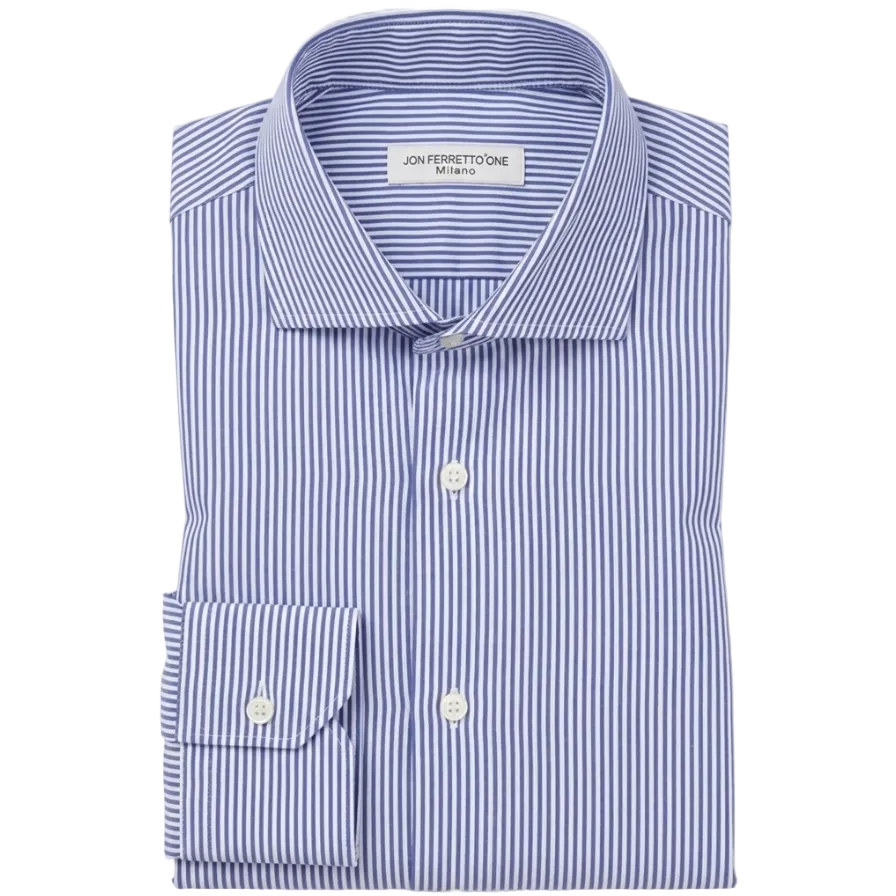 Camicia Sartoriale Jhon Ferretto  – Righe Sottili Blu e Bianche