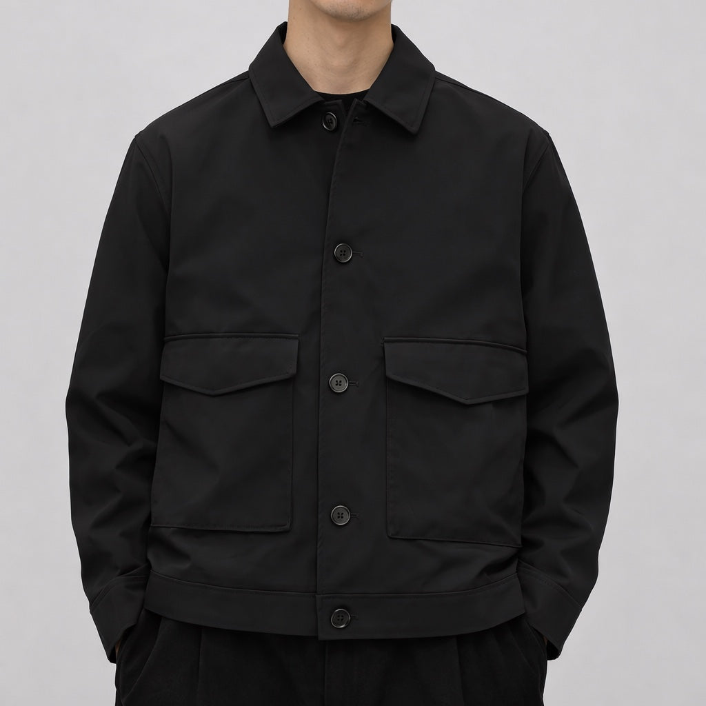 Overshirt Nera con Tasche Applicate