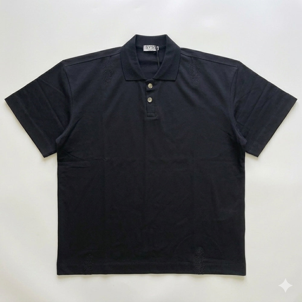 Polo SYST Nera Minimal con Dettaglio Ricamato