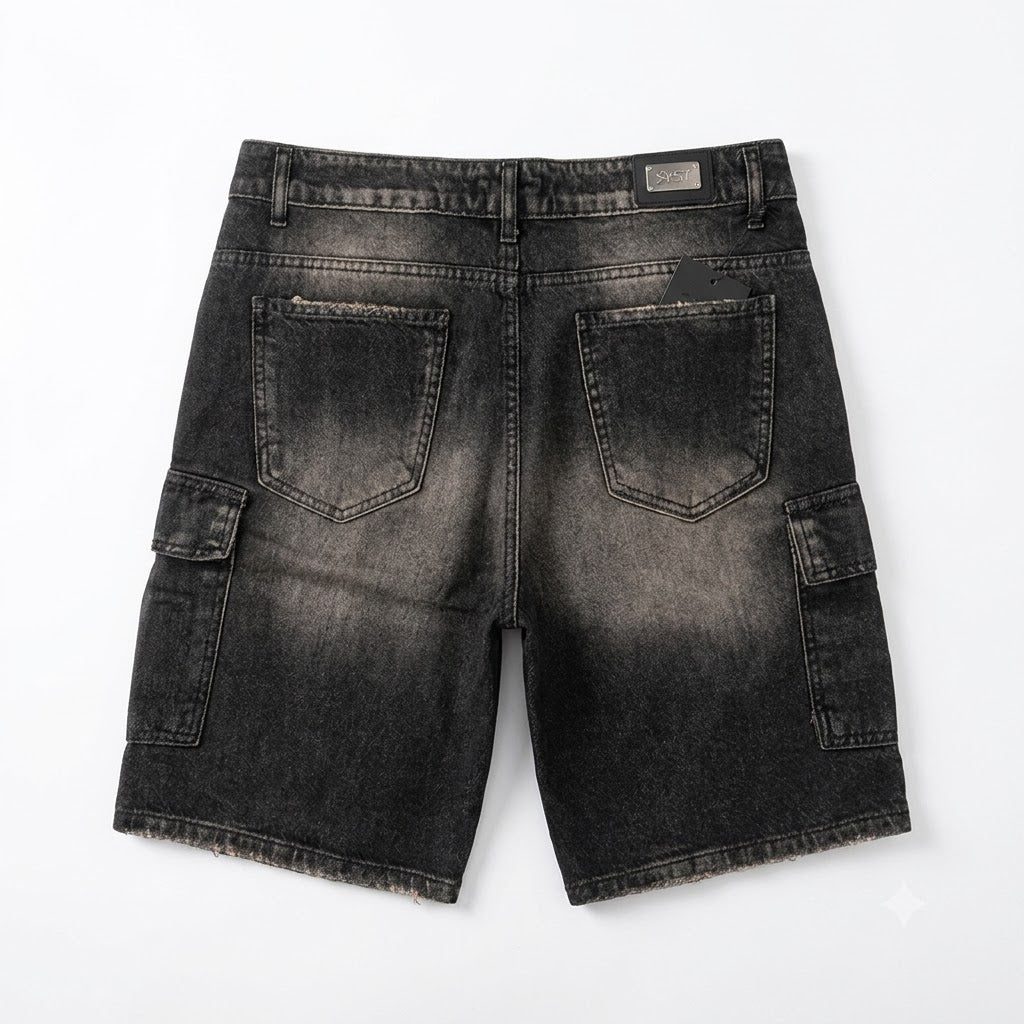 Bermuda Cargo Denim Sabbiato "Dark Fade" – SYST