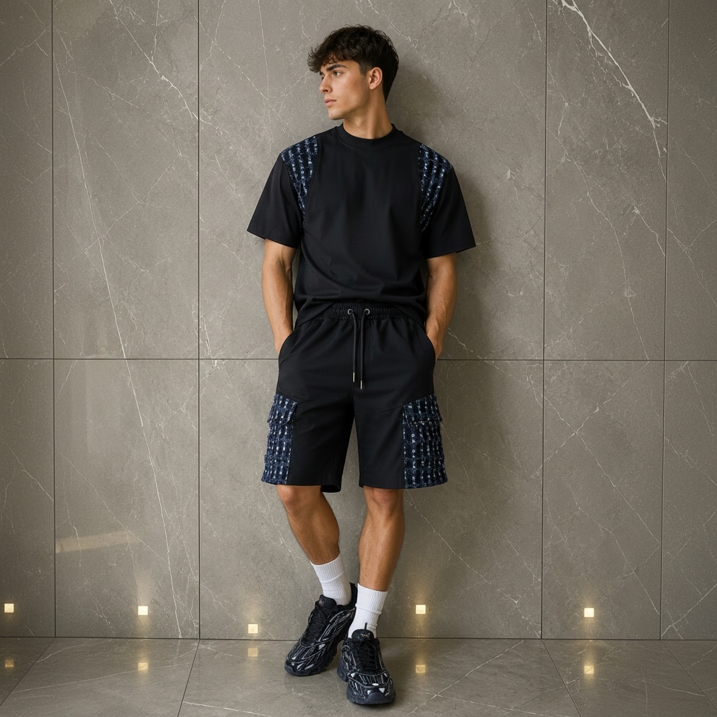 Completo SYST  T-shirt & Shorts Denim Graffiato BLACK