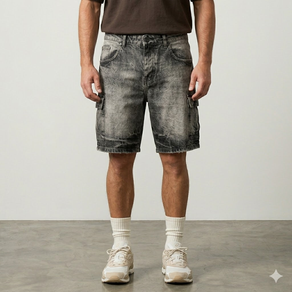 Bermuda Cargo in Denim Grigio Lavaggio Sabbiato