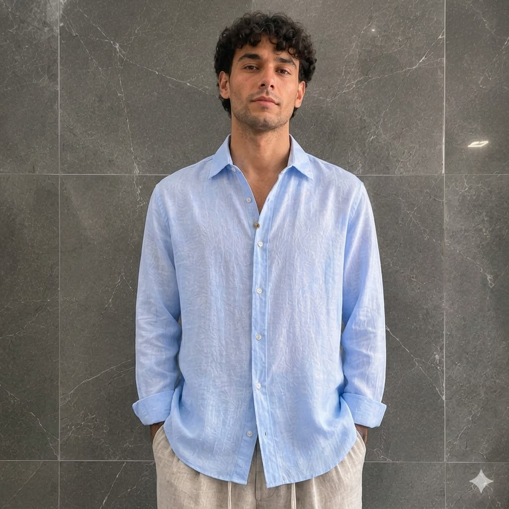 Camicia 100% Lino Cielo