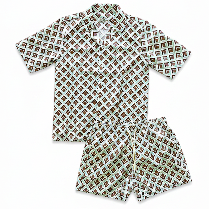 Completo Mare JF Coordinato con Stampa Geometrica Vintage – Camicia e Costume