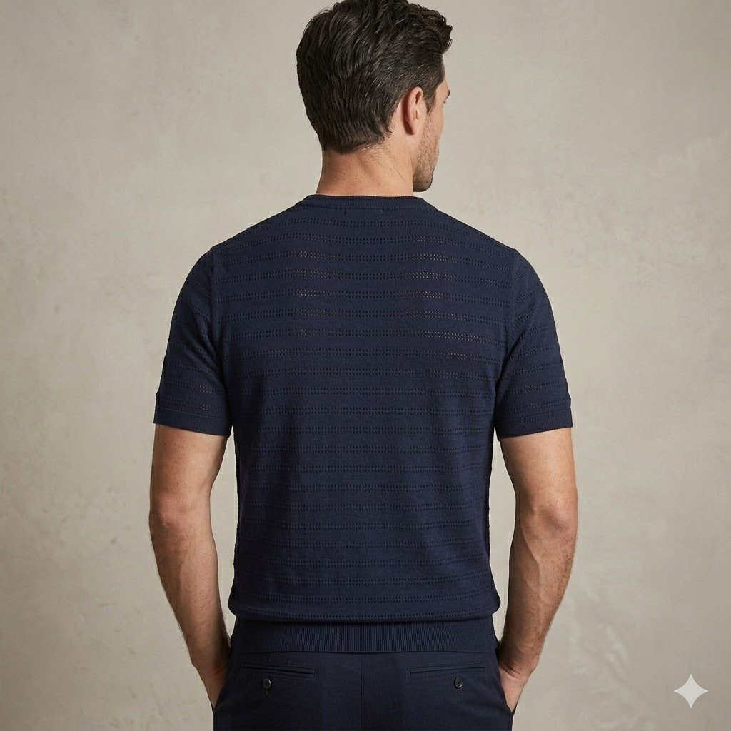 T-SHIRT SEINSE TRAFORATA IN FILO BLU