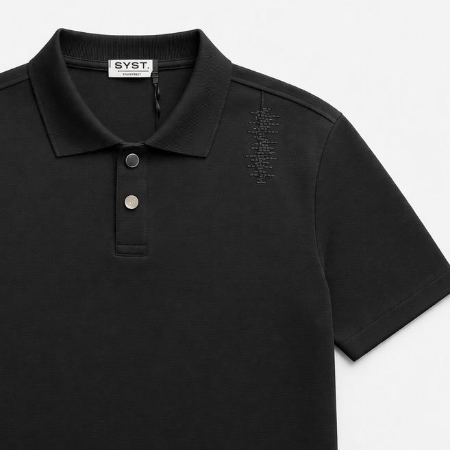 Polo SYST Nera Minimal con Dettaglio Ricamato